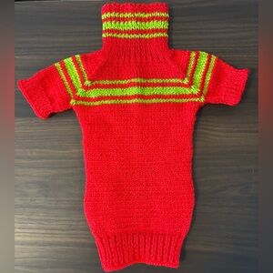Red and Green Handmade Knitted Dog Sweater – Small and Medium Dog